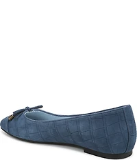 Vionic Klara Bow Detail Crocodile Pattern Suede Ballet Flats