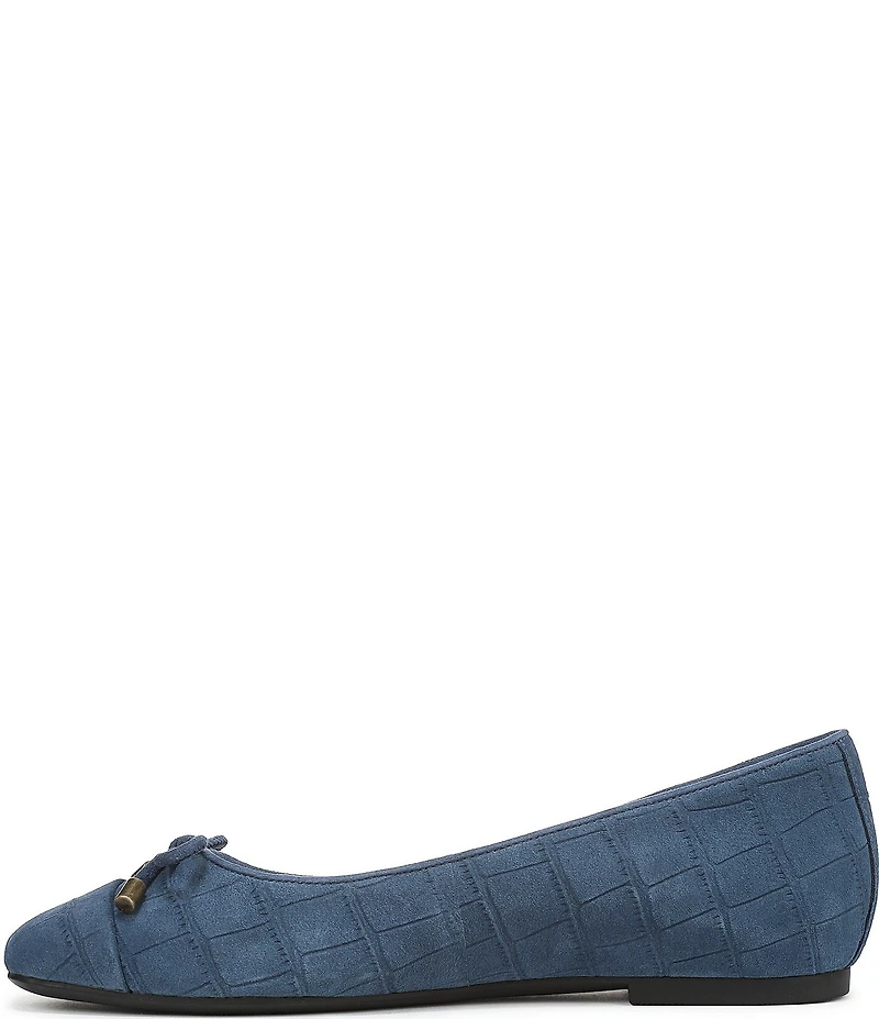 Vionic Klara Bow Detail Crocodile Pattern Suede Ballet Flats
