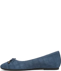 Vionic Klara Bow Detail Crocodile Pattern Suede Ballet Flats