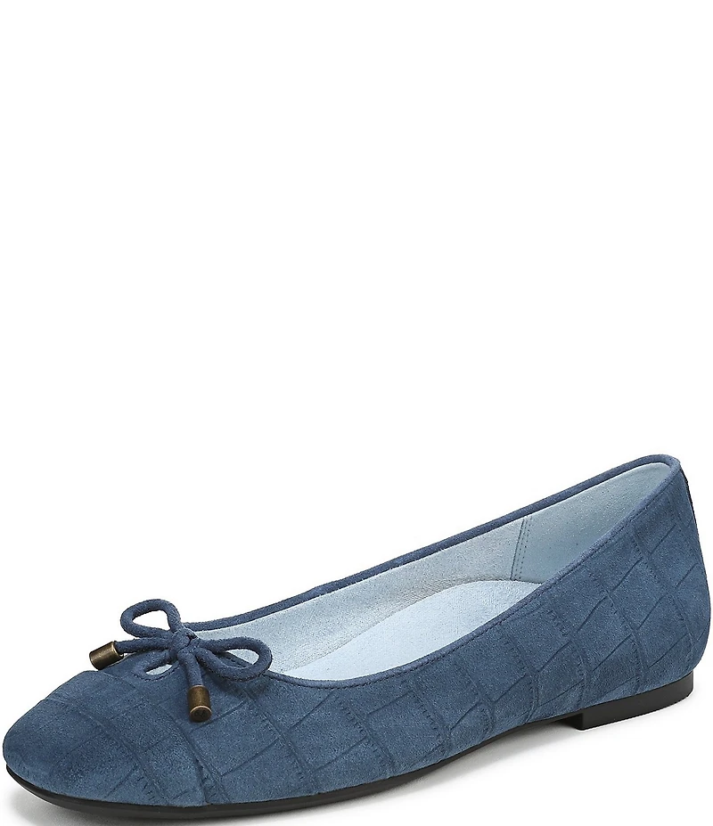 Vionic Klara Bow Detail Crocodile Pattern Suede Ballet Flats