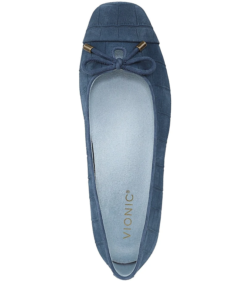 Vionic Klara Bow Detail Crocodile Pattern Suede Ballet Flats