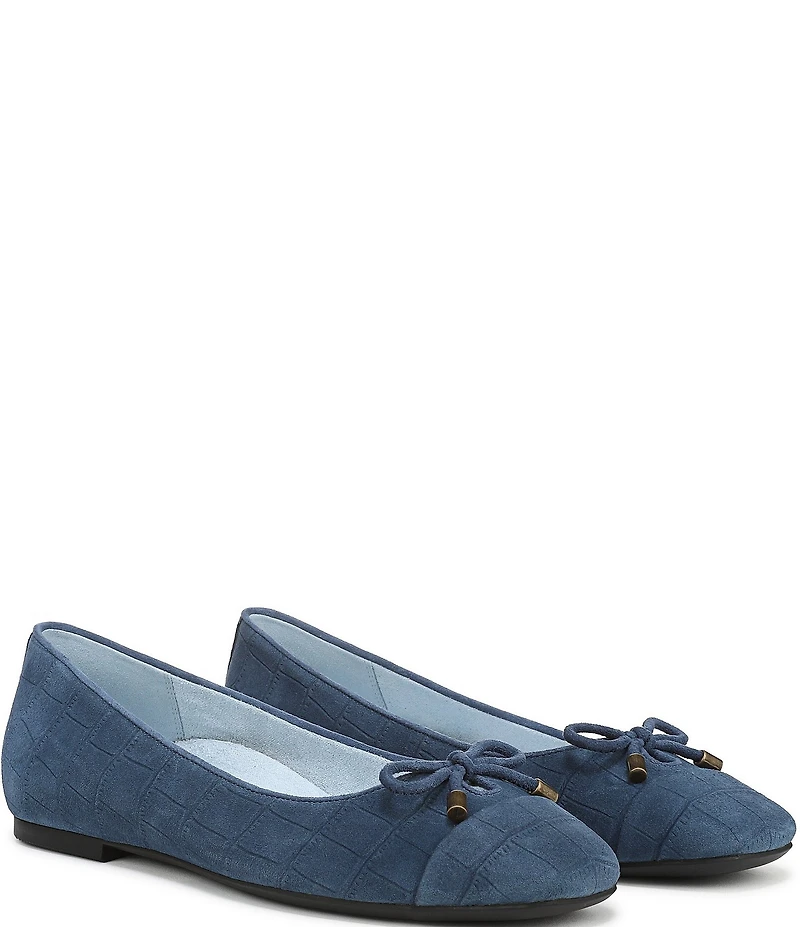 Vionic Klara Bow Detail Crocodile Pattern Suede Ballet Flats
