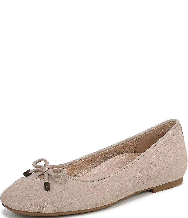 Vionic Klara Bow Detail Crocodile Pattern Suede Ballet Flats