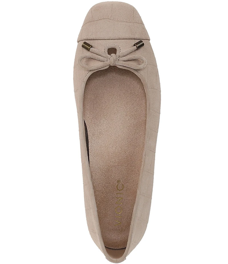 Vionic Klara Bow Detail Crocodile Pattern Suede Ballet Flats