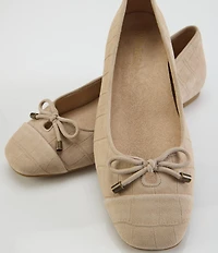 Vionic Klara Bow Detail Crocodile Pattern Suede Ballet Flats