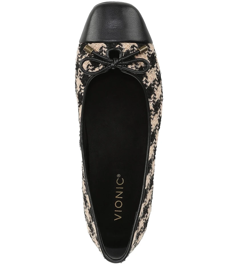 Vionic Klara Houndstooth Bow Detail Cap Toe Ballet Flats