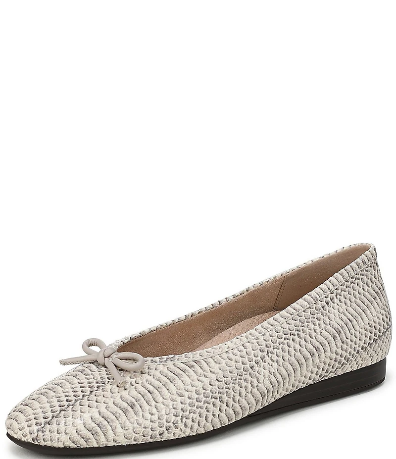 Vionic Larissa Python Print Leather Bow Detail Ballet Flats