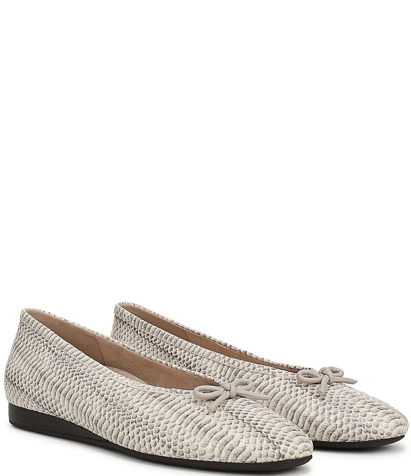 Vionic Larissa Python Print Leather Bow Detail Ballet Flats