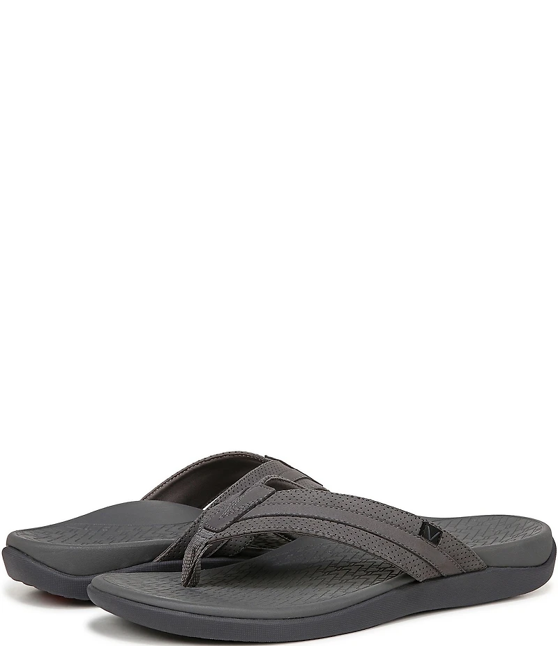 Vionic Men's Tide II Perforated Nubuck Suede Toe Post Sandals