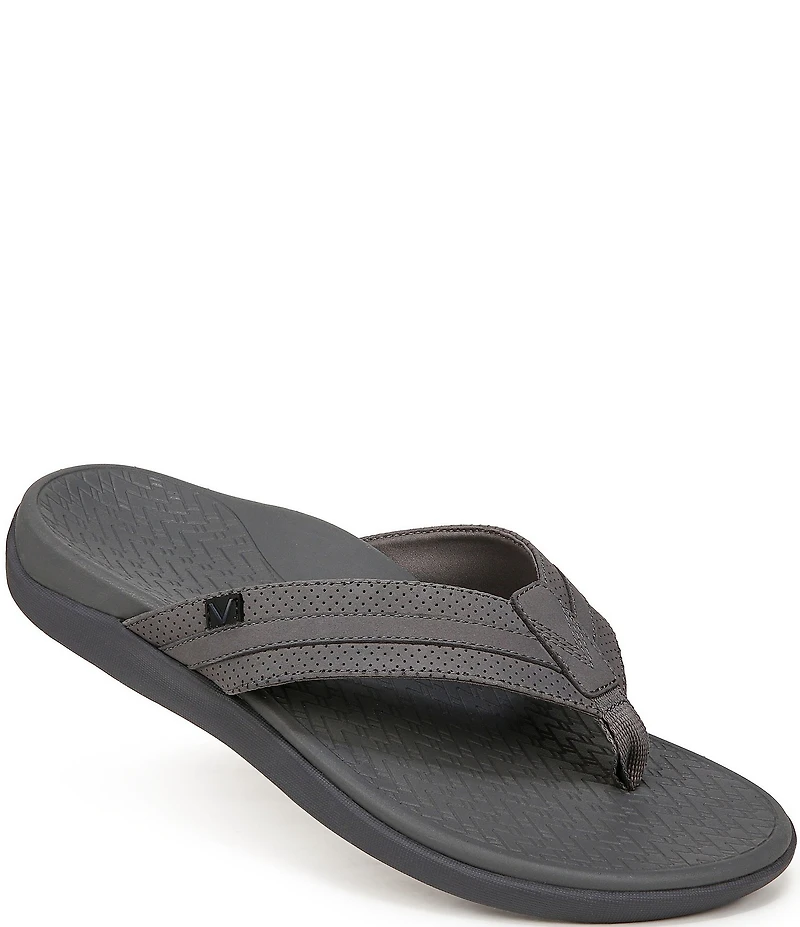Vionic Men's Tide II Perforated Nubuck Suede Toe Post Sandals