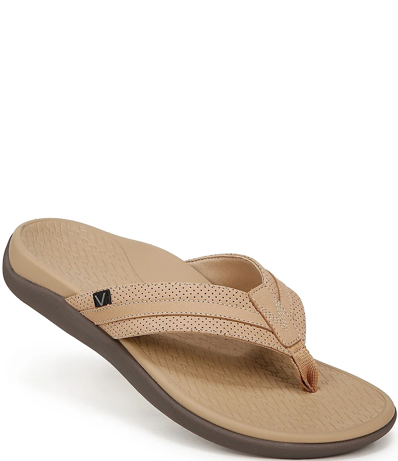Vionic Men's Tide II Perforated Nubuck Suede Toe Post Sandals