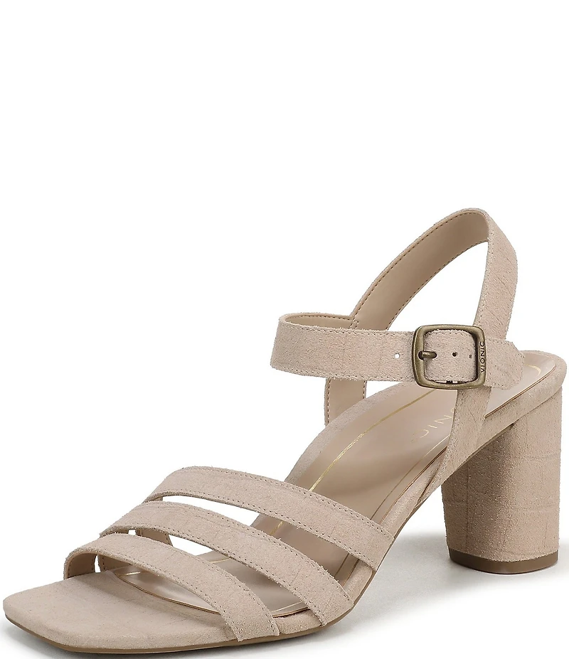 Vionic Nora Croco Embossed Suede Strappy Dress Sandals