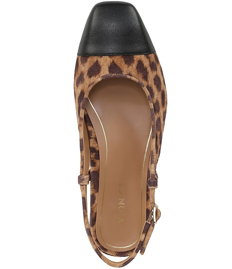 Vionic Petaluma Leopard Print Suede Slingback Cap Toe Flats