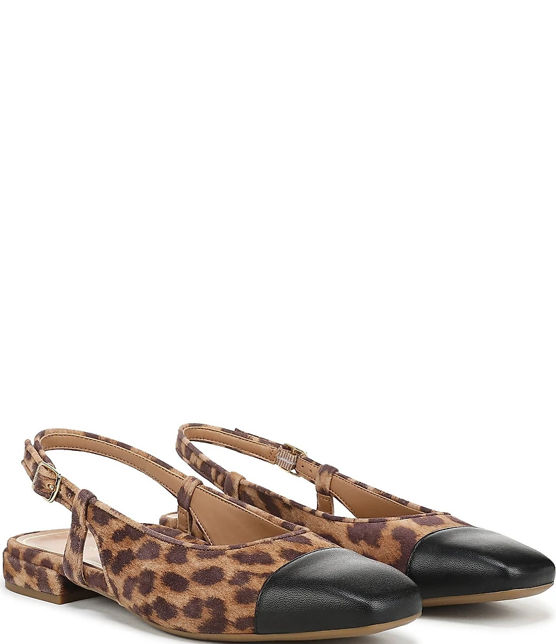 Vionic Petaluma Leopard Print Suede Slingback Cap Toe Flats