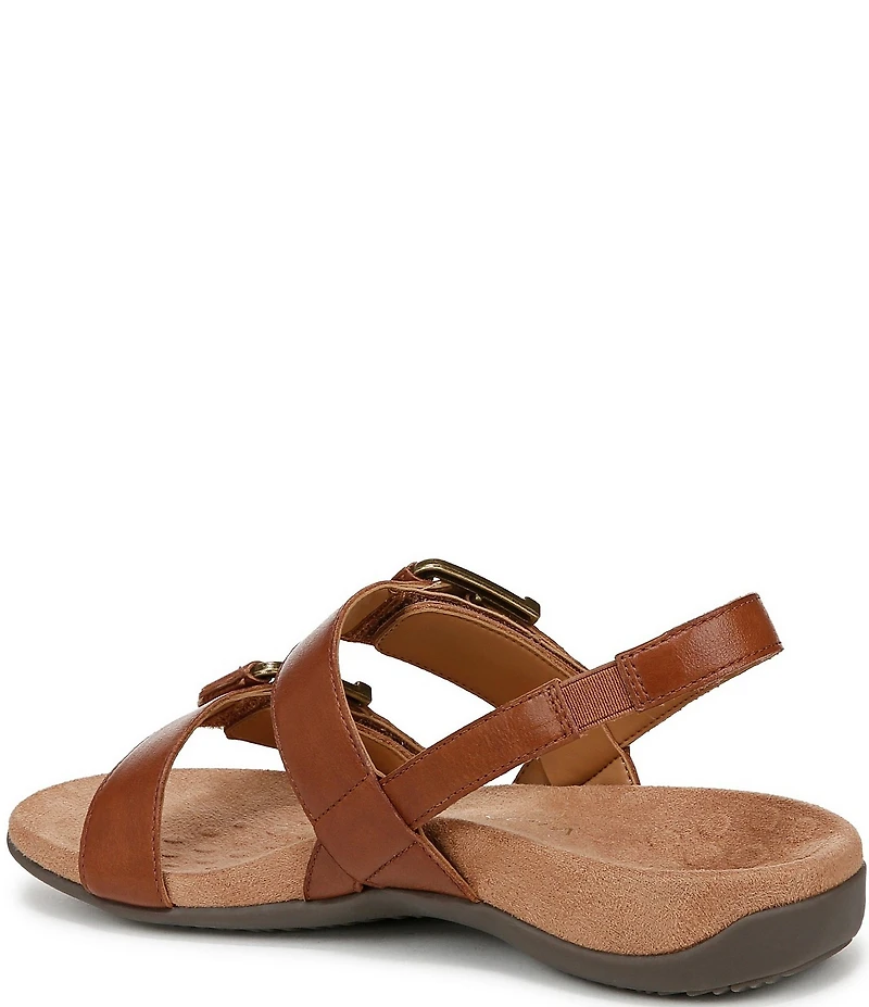 Vionic Reese Leather Buckle Hardware Hook-and-Loop Banded Slingback Sandals