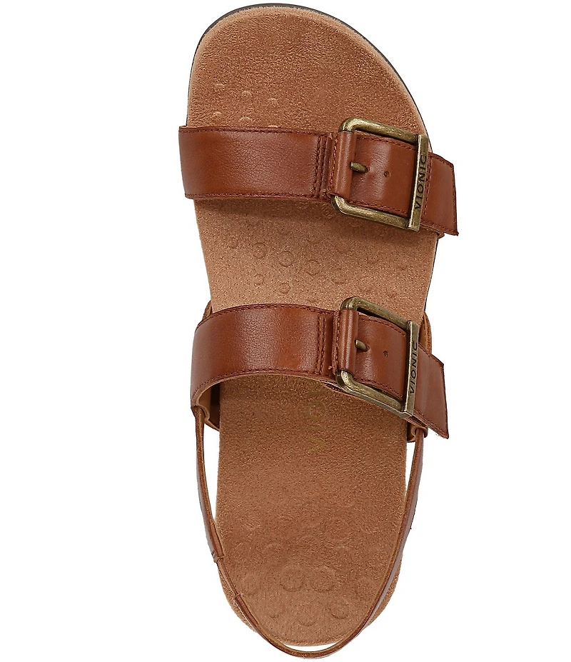 Vionic Reese Leather Buckle Hardware Hook-and-Loop Banded Slingback Sandals