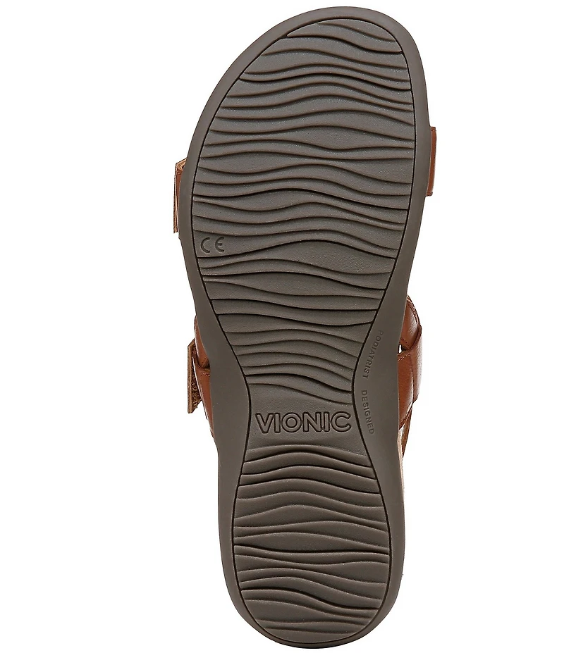 Vionic Reese Leather Buckle Hardware Hook-and-Loop Banded Slingback Sandals