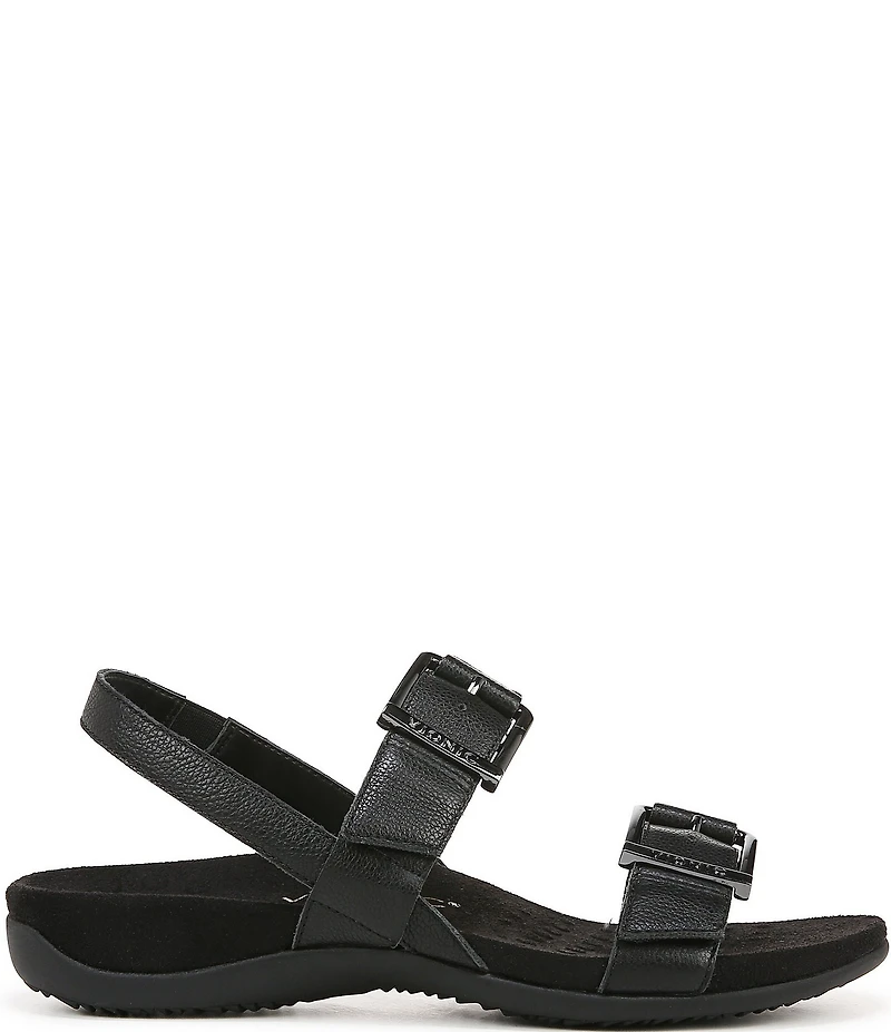 Vionic Reese Leather Buckle Hardware Hook-and-Loop Banded Slingback Sandals
