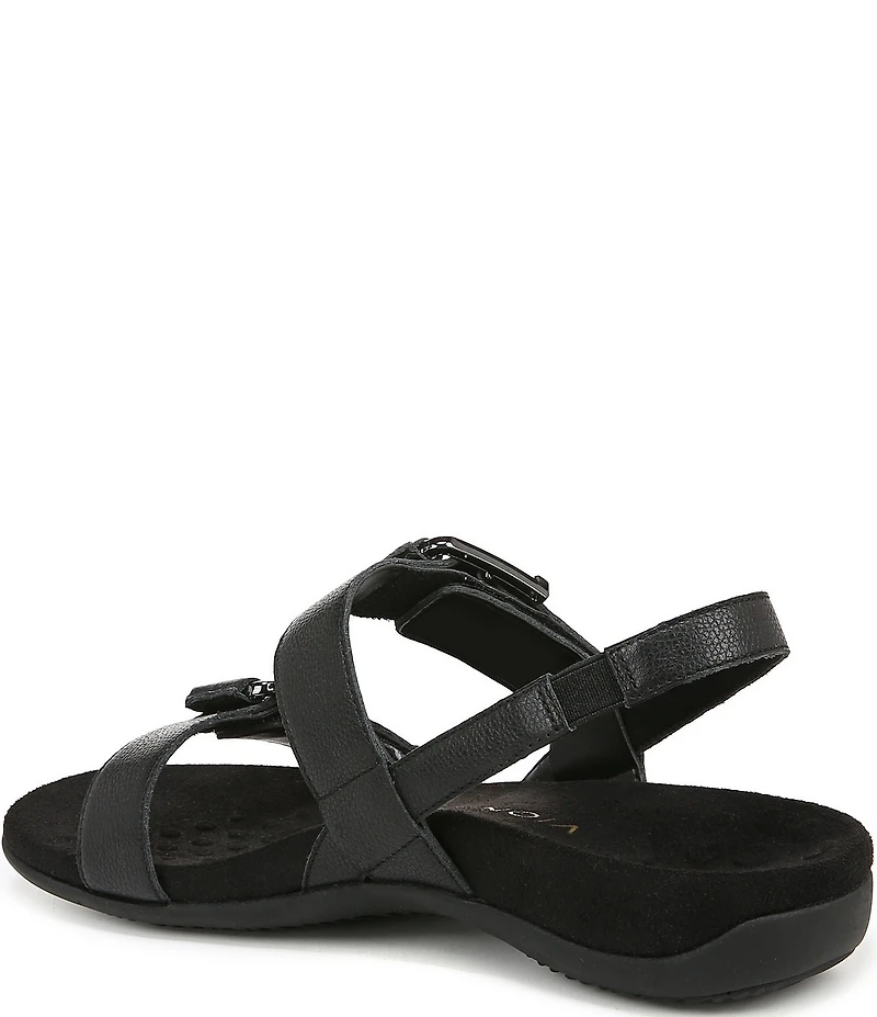 Vionic Reese Leather Buckle Hardware Hook-and-Loop Banded Slingback Sandals