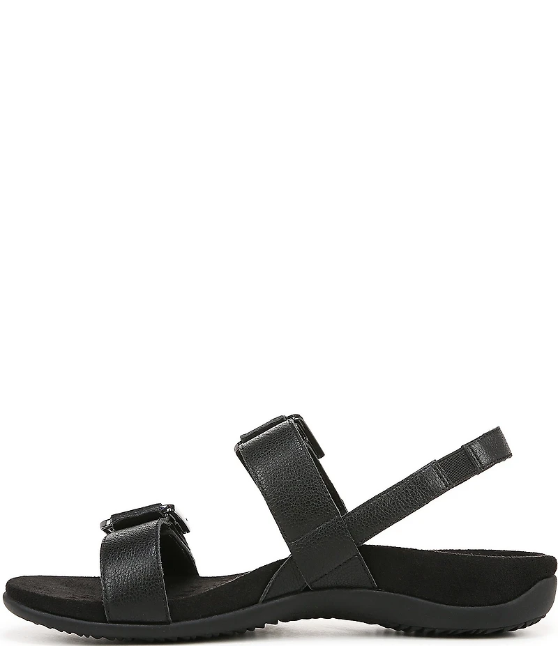 Vionic Reese Leather Buckle Hardware Hook-and-Loop Banded Slingback Sandals