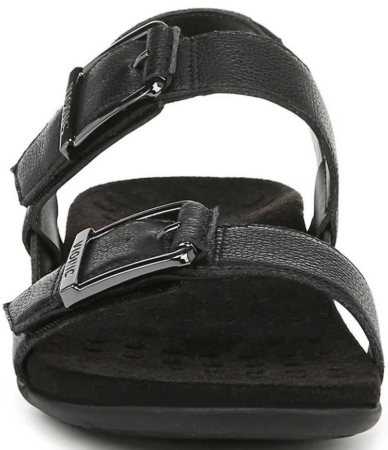 Vionic Reese Leather Buckle Hardware Hook-and-Loop Banded Slingback Sandals