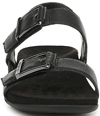 Vionic Reese Leather Buckle Hardware Hook-and-Loop Banded Slingback Sandals