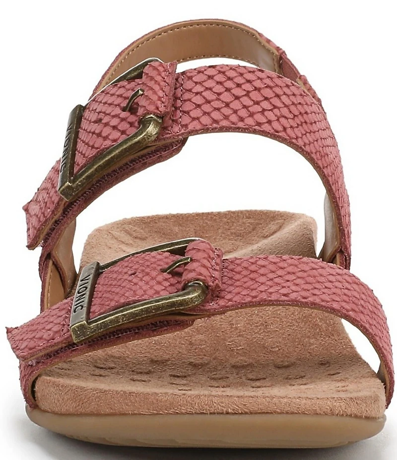 Vionic Reese Snake Print Nubuck Suede Buckle Hardware Hook-and-Loop Banded Slingback Sandals
