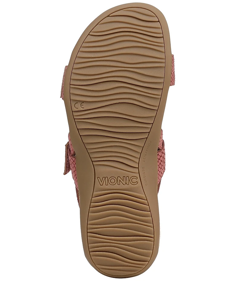 Vionic Reese Snake Print Nubuck Suede Buckle Hardware Hook-and-Loop Banded Slingback Sandals