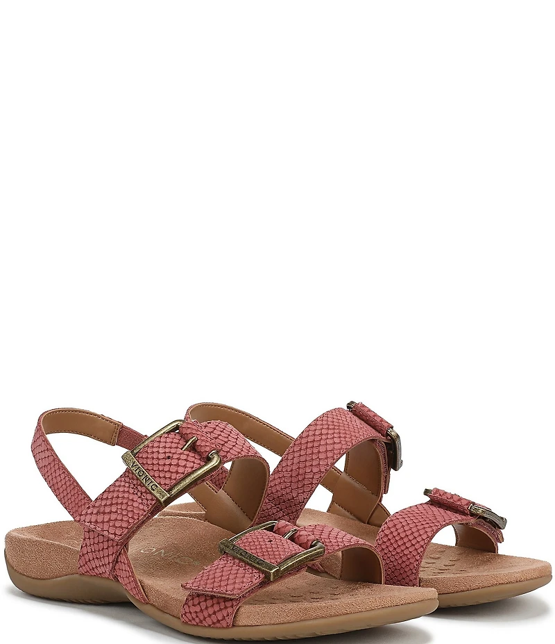 Vionic Reese Snake Print Nubuck Suede Buckle Hardware Hook-and-Loop Banded Slingback Sandals