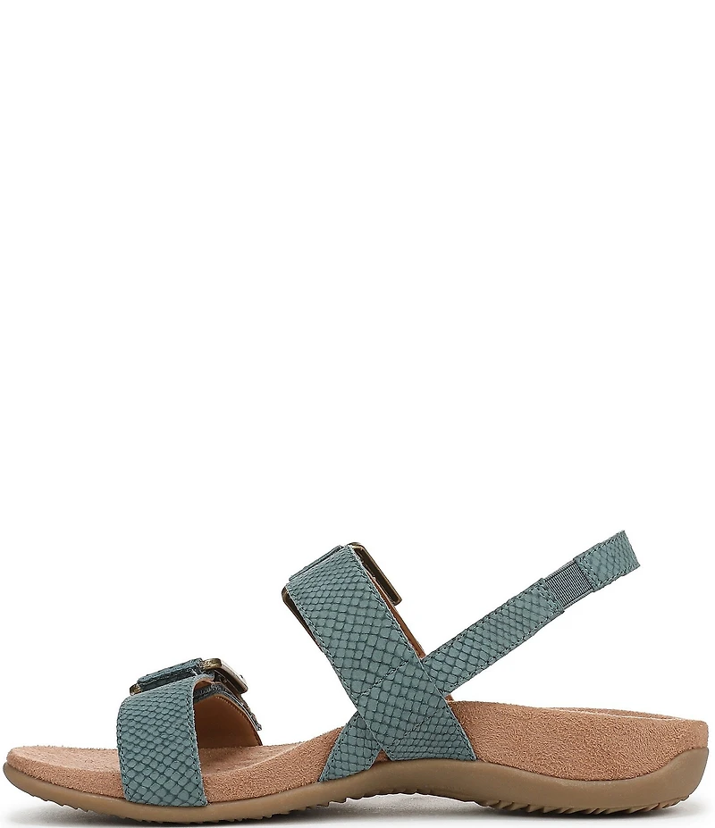 Vionic Reese Snake Print Nubuck Suede Buckle Hardware Hook-and-Loop Banded Slingback Sandals