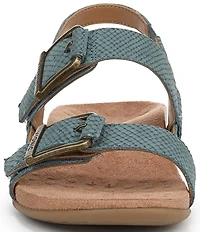 Vionic Reese Snake Print Nubuck Suede Buckle Hardware Hook-and-Loop Banded Slingback Sandals