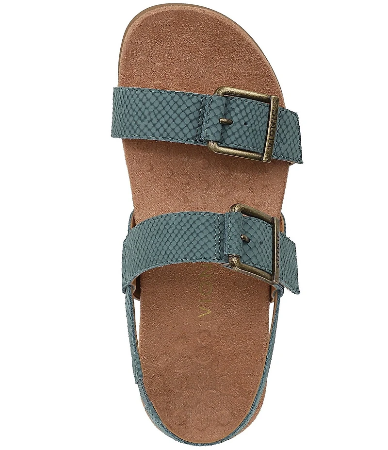 Vionic Reese Snake Print Nubuck Suede Buckle Hardware Hook-and-Loop Banded Slingback Sandals