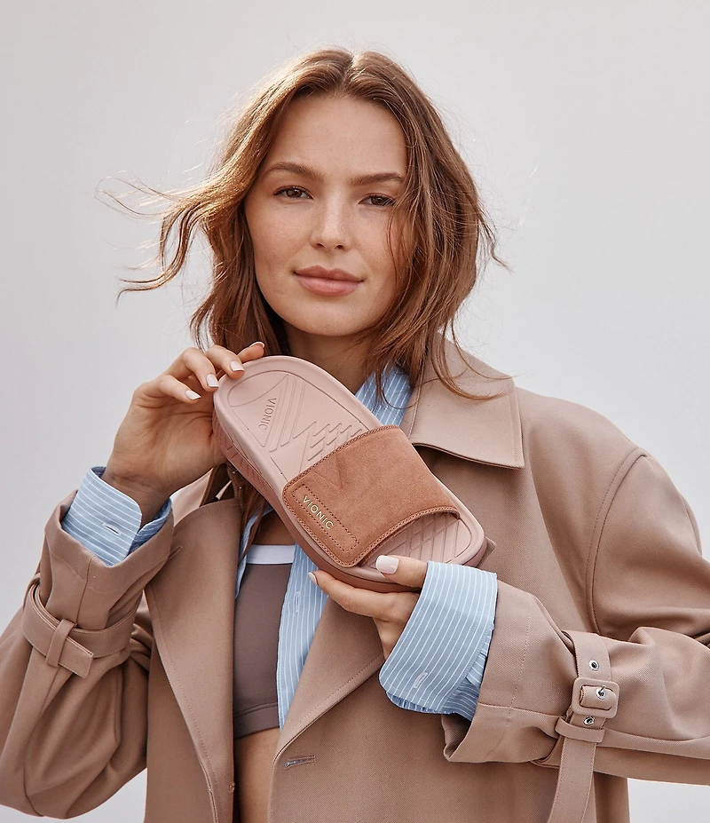 Vionic Rejuvenate Suede Recovery Platform Arch Support Slide Sandals