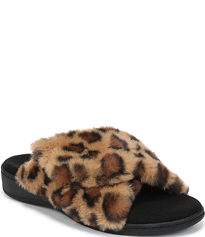 Vionic Relax II Faux Fur Leopard Print Slippers