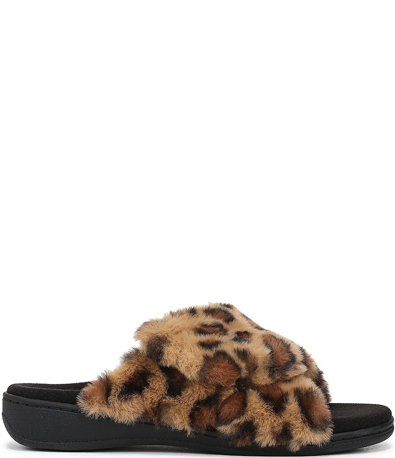 Vionic Relax II Faux Fur Leopard Print Slippers