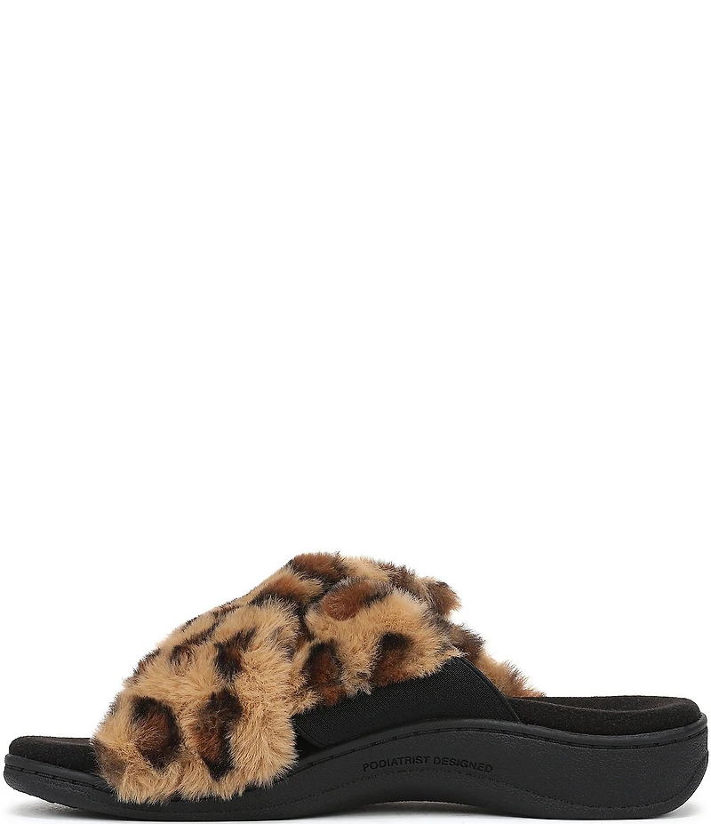 Vionic Relax II Faux Fur Leopard Print Slippers