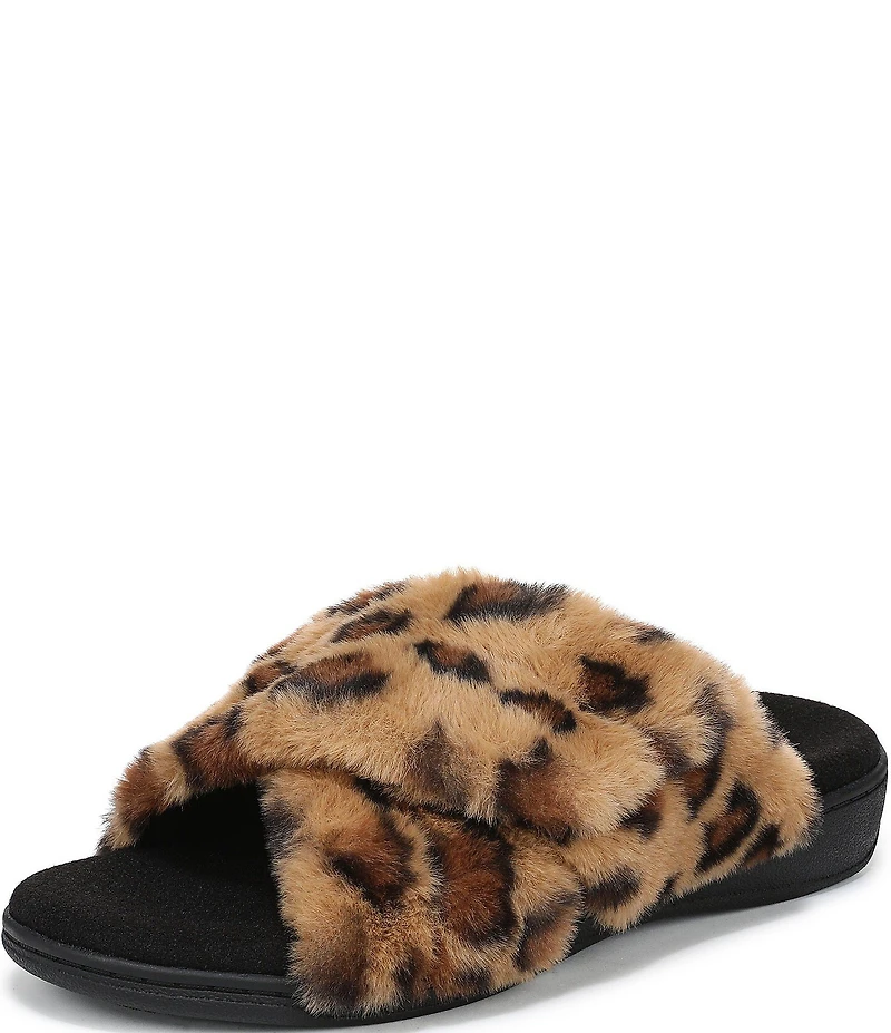 Vionic Relax II Faux Fur Leopard Print Slippers