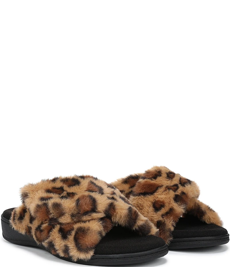 Vionic Relax II Faux Fur Leopard Print Slippers
