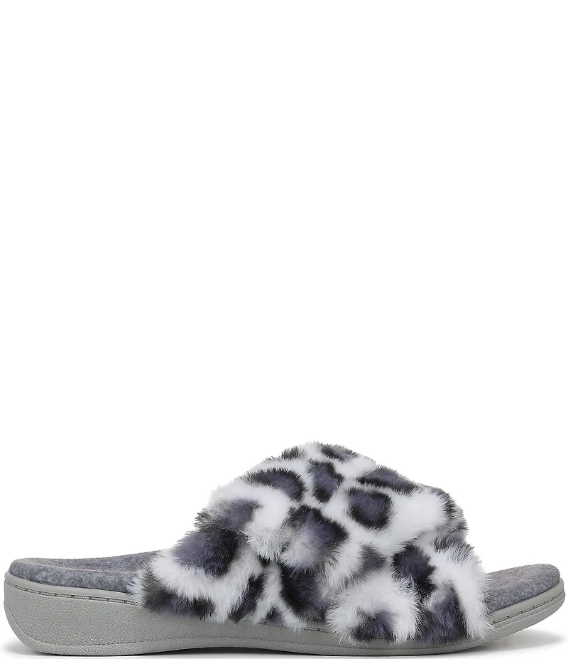 Vionic Relax II Faux Fur Leopard Print Slippers