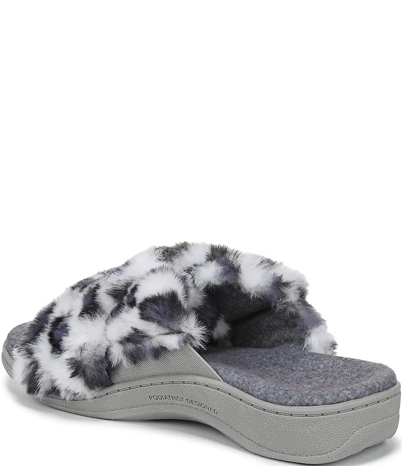 Vionic Relax II Faux Fur Leopard Print Slippers