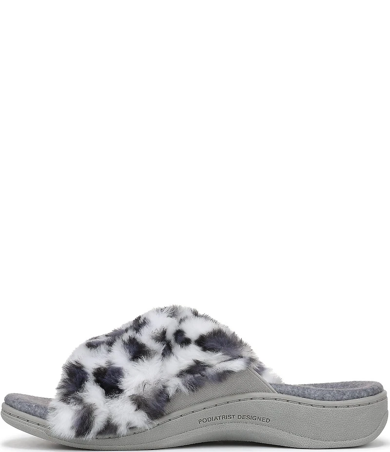 Vionic Relax II Faux Fur Leopard Print Slippers