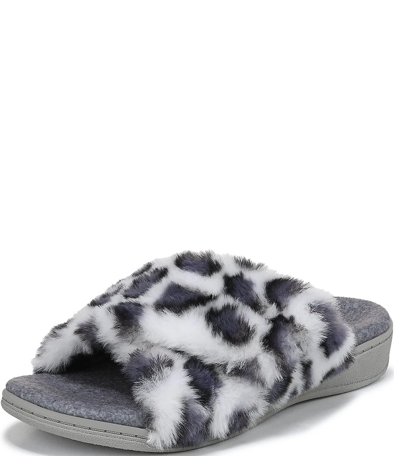 Vionic Relax II Faux Fur Leopard Print Slippers