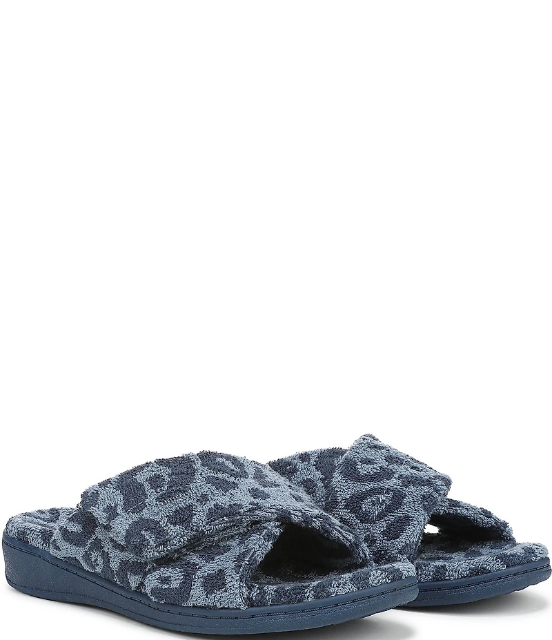 Vionic Relax II Leopard Print Terry Cloth Slide Slippers