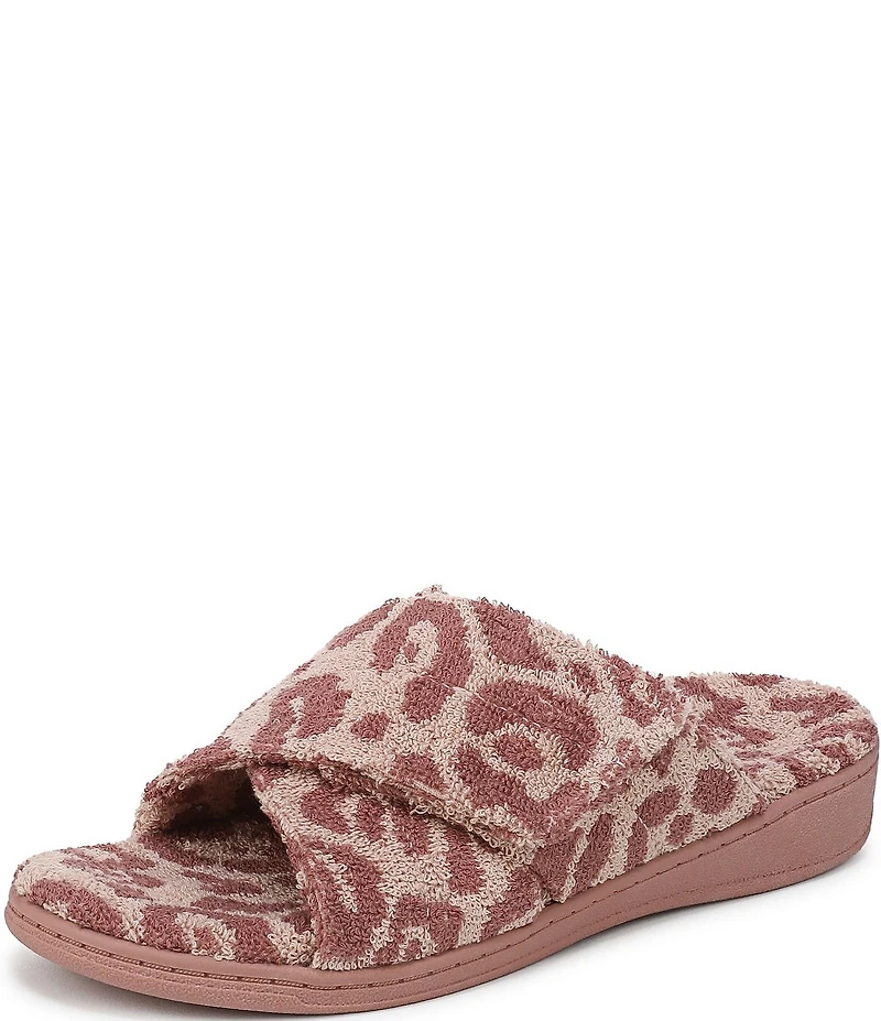Vionic Relax II Leopard Print Terry Cloth Slide Slippers