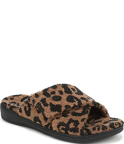 Vionic Relax II Leopard Print Terry Cloth Slide Slippers