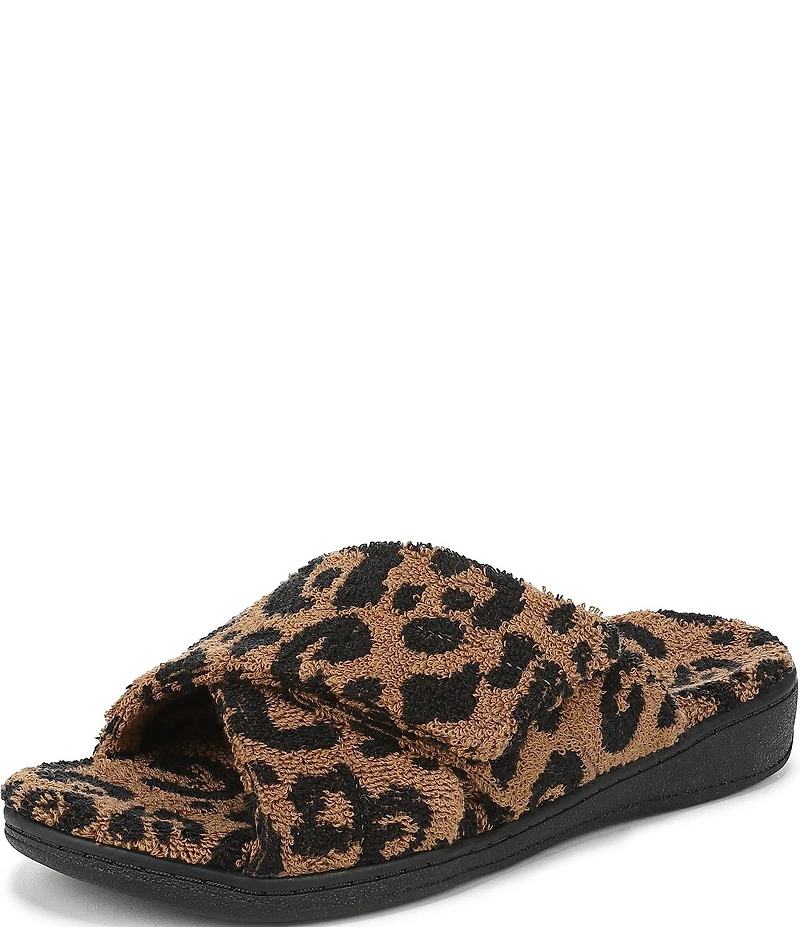 Vionic Relax II Leopard Print Terry Cloth Slide Slippers