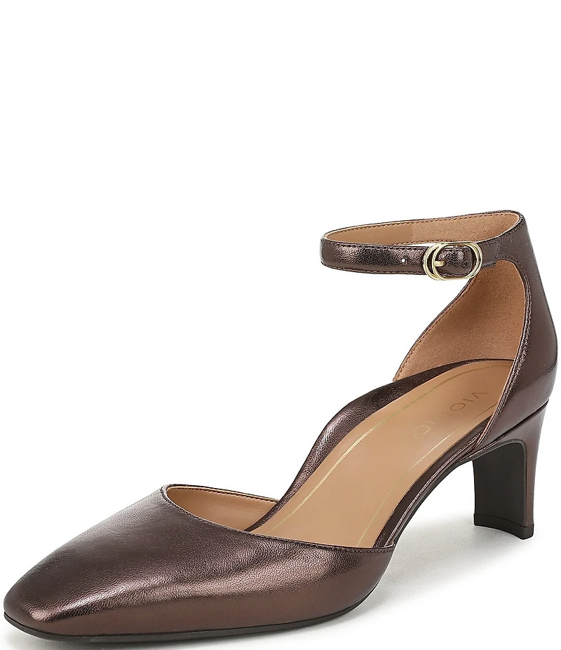Vionic Scarlett Metallic Leather Ankle Strap Dress Pumps