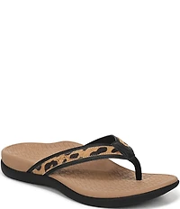 Vionic Tide II Leopard Print Suede and Leather Thong Sandals