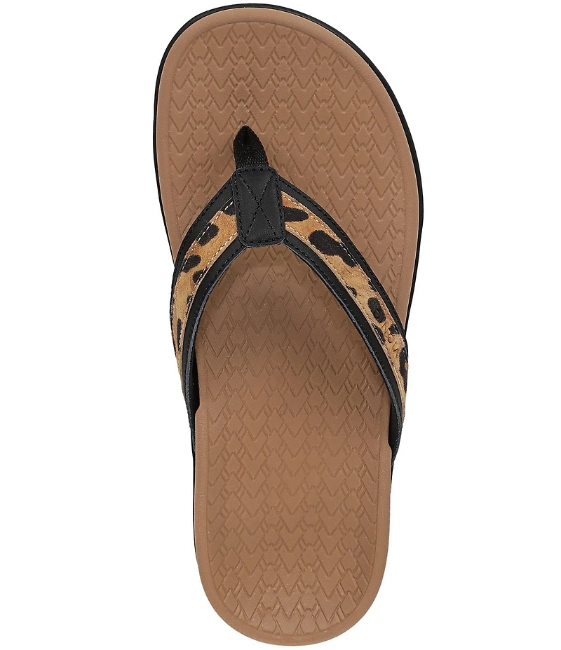 Vionic Tide II Leopard Print Suede and Leather Thong Sandals