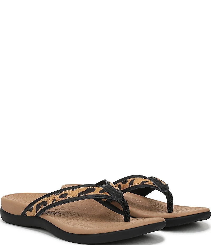 Vionic Tide II Leopard Print Suede and Leather Thong Sandals